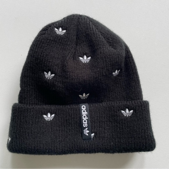 SOLD - Adidas Originals Allover Print Embroidered Beanie Black White - Picture 3 of 8